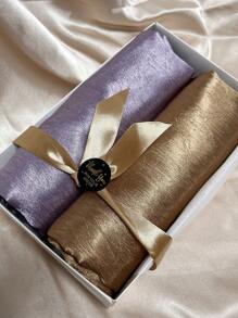 1 Box Set Satin Muslim Hijab (2pcs Hijab + 2pcs Flower Brooch), Random Box Color - Camel - View 4