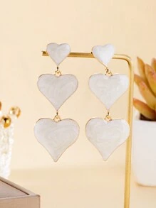1對女性金色時尚誇張的假珍珠和白色心形耳環 - 白色 - 查看 3
