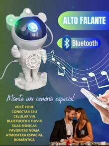 Luminária Astronauta Com Alto Falante Bluetooth Luz Galaxia - Branco - Visão 2