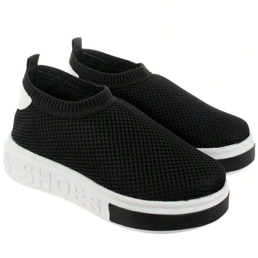 Tênis Infantil Juvenil Feminino Menina Sola Shoes Meia 28 ao 34 Slip on Calce Fácil Ultraleve Confortável - Preto - Visão 1