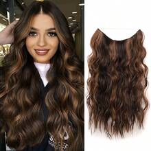 1pc 20inch, 135g, Fashionable Ombre Big Wavy Long Curly Hair Extension, One-piece Style, Adjustable Fish Line Hairpiece - Chocolate Brown - View 1