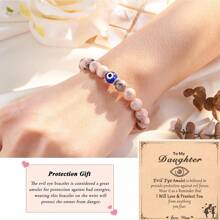 1入組邪惡之眼禮物適用於女兒,幸運的保護護身符天然石頭手鍊 - 粉色 - 查看 2