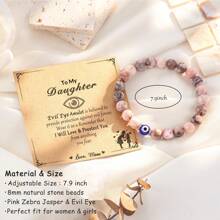 1入組邪惡之眼禮物適用於女兒,幸運的保護護身符天然石頭手鍊 - 粉色 - 查看 4