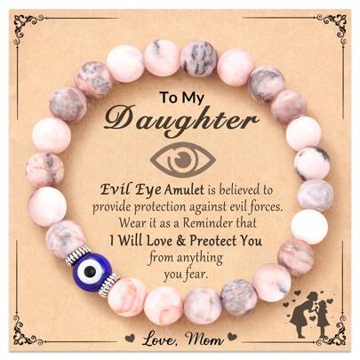 1pc Evil Eye Gifts for Daughter, Lucky Protection Amulet Natural Stone Bracelets