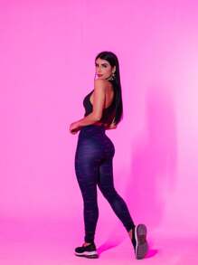 Women Sports Leggings - purple stripes - View 3