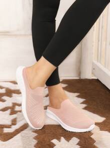 1雙女性輕便,舒服的和透氣防滑針織拖鞋適用於戶外和室內使用 - 粉色 - 查看 3