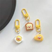 Set da 6 pezzi Ciondoli portachiavi con cibo finto a forma di espressioni cartoni animati, come formaggio, uovo fritto, toast, accessori di coppia, idea regalo per souvenir, accessori per auto, zaino, cordini con porta badge, accessori per insegnanti, amici, sorelle