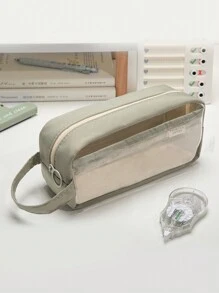 1pc Transparent Pencil Pouch Large Capacity Exam Dedicated Stationery Storage Bag For Students - Grey - View 5