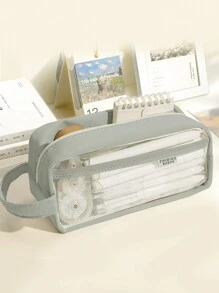 1pc Transparent Pencil Pouch Large Capacity Exam Dedicated Stationery Storage Bag For Students - Grey - View 1