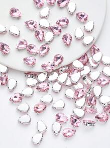 100pcs 10*14mm Teardrop Shape DIY Glass Sew-On Stones, Asymmetrical Glass Claw Embellishments For Clothing, Shoes And Accessories - Pink - View 2