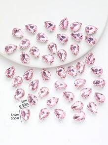 100pcs 10*14mm Teardrop Shape DIY Glass Sew-On Stones, Asymmetrical Glass Claw Embellishments For Clothing, Shoes And Accessories - Pink - View 1