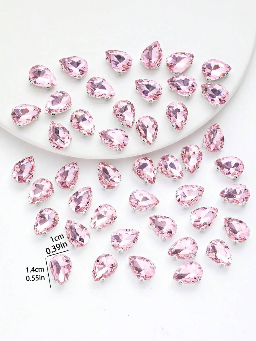 100pcs 10*14mm Teardrop Shape DIY Glass Sew-On Stones, Asymmetrical Glass Claw Embellishments For Clothing, Shoes And Accessories - Pink - View 1