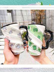 Unicorn And Fruit Ceramic Mug With Lid For Coffee Or Tea Spiral Design Gift Home Decoration - 藏蓝色 - 查看 9