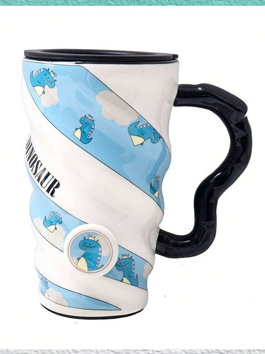 Unicorn And Fruit Ceramic Mug With Lid For Coffee Or Tea Spiral Design Gift Home Decoration - 藏蓝色 - 查看 1