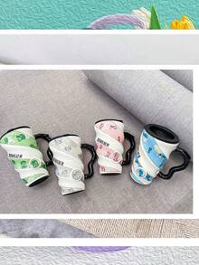 Unicorn And Fruit Ceramic Mug With Lid For Coffee Or Tea Spiral Design Gift Home Decoration - 藏蓝色 - 查看 7