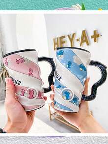 Unicorn And Fruit Ceramic Mug With Lid For Coffee Or Tea Spiral Design Gift Home Decoration - 藏蓝色 - 查看 8