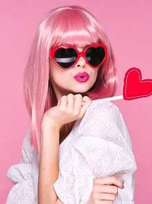 1pc Red Fashionable Heart Shaped Party Oversized Retro Cute Party Fashion Glasses For Women - Red - View 2