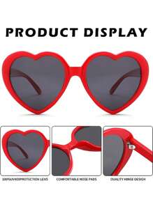1pc Red Fashionable Heart Shaped Party Oversized Retro Cute Party Fashion Glasses For Women - Red - View 5