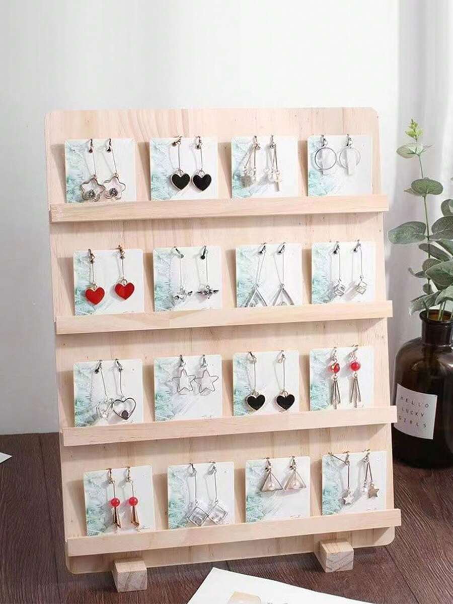 1个木质四层耳环首饰展示架，大容量饰品展示架，适用于柜台或展会、返校季、房间装饰 - 米色 - 查看 1