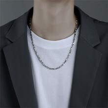男士美式時尚酷炫鎖骨鏈,鈦鋼簡約頸鍊 - 銀色 - 查看 4