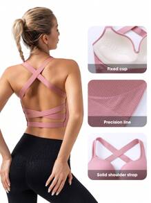 Cross Back Sports Bra - Pink - View 3