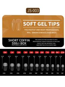 短棺形假指甲貼，550pcs/盒 11號透明柔軟膠指甲貼 預磨全覆蓋假指甲延長工具 修指甲用品