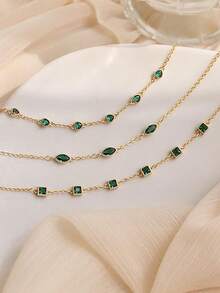 1入組復古風格綠色方晶鋯石鑲嵌奢華手環適用於女性日常穿著