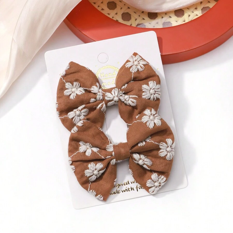 2pcs/set Solid Color Bowknot Hair Clips For Kids, Perfect For Parties Or Ponytail