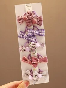 10入組孩子們紫色花&蝴蝶結頭繩