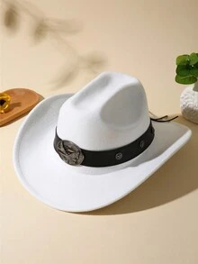 1入女式腰帶金屬裝飾波希米亞牛仔鄉村帶有呼嘯聲的福爾達帽,適用於戶外活動 - 白色 - 查看 3