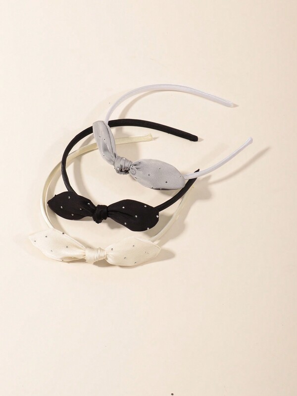 3pcs Rhinestone Decor Bowknot Hair Hoop