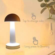 1入金屬復古蘑菇系列桌燈,白色,usb可充電,觸摸控制3色情境燈,適用於酒吧和咖啡店 - 白色 - 查看 1