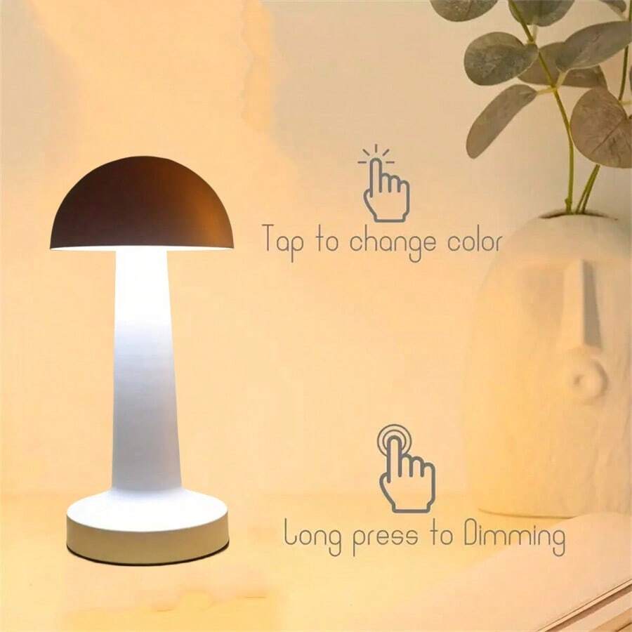 1入金屬復古蘑菇系列桌燈,白色,usb可充電,觸摸控制3色情境燈,適用於酒吧和咖啡店 - 白色 - 查看 1