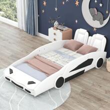 Nestfair Twin Size Race Car-Shaped Platform Bed with Wheels