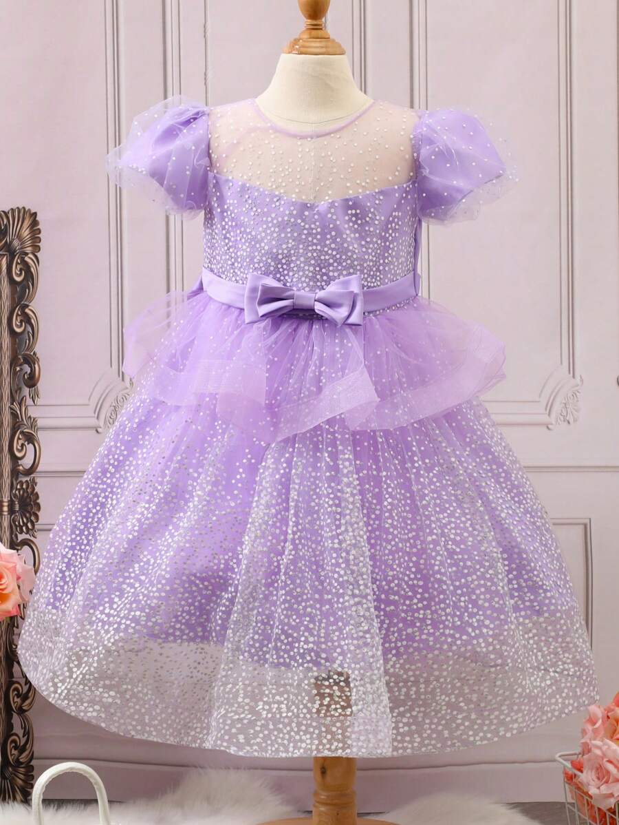 Vestido Fiesta para Niña 6-16 Años Olan con Moño - Lila Púrpura - Ver 1