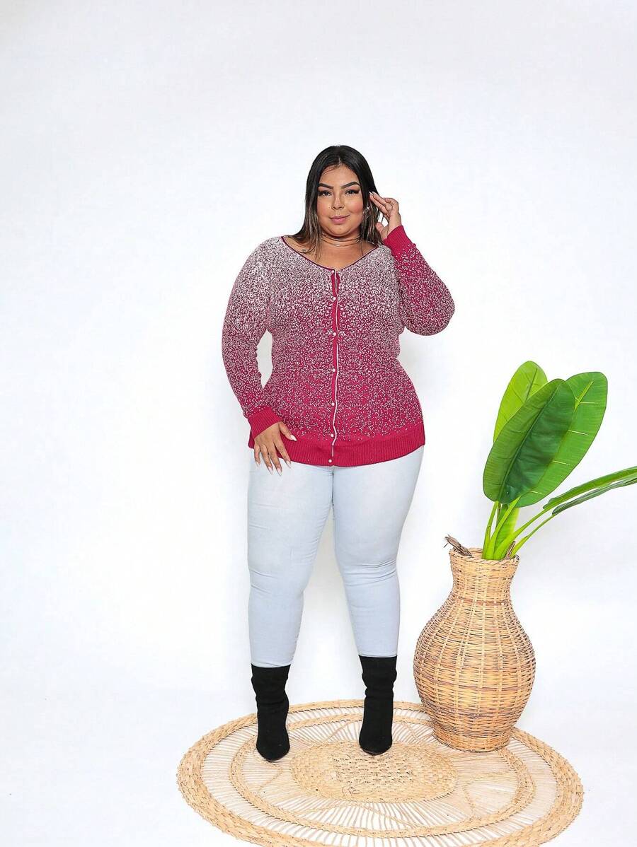 Plus Size Cardigans - Red - View 1