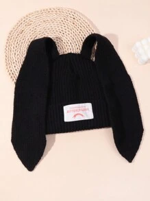 1pc Women's Black Acrylic Stylish Accessory European And American Style Knitted Hat With Long Bunny Ears For Parties And Daily Wear Cute - Black - View 2