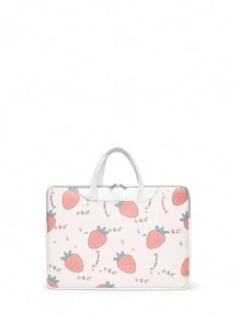 Bolsa de transporte para cuaderno con estampado de fresa de dibujos animados, bolsa de almacenamiento para tableta, bolsa para portátil de 15.6 pulgadas, bolsas para portátil en el aula, bolsas de almacenamiento para maestros, bolsas organizadoras para el aula - Rosa - Ver 2