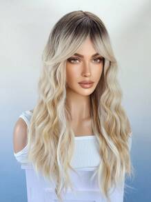 金發假髮帶劉海長款波浪高品質合成假髮適合女士萬聖節派對自然耐熱頭髮 - 金色 - 查看 4