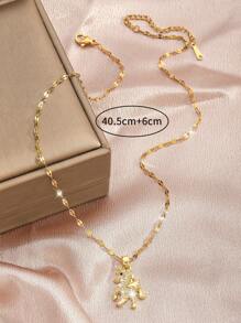 1 件時尚閃亮方晶鋯石獨角獸吊墜項鍊女式精美不銹鋼鏈首飾禮物 - 金黃色 - 查看 4