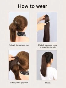 合成耐热卷发夹马尾辫日常使用高品质女性角色扮演自然外观优质合成柔软假发 - 棕色 - 查看 7