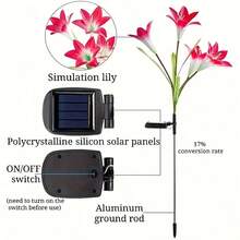 1 件太阳能紫百合花灯，太阳能花园桩灯户外装饰，太阳能景观路灯适用于花园、庭院、露台、草坪