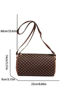 Vintage Color Block Round Bucket Style Ladies' Crossbody Bag, With Pu Leather Material, & Spacious, Which Can Accommodate Mobile Phone, Lipstick And Keys, Shoulder Strap Is Adjustable And Can Be Worn As Shoulder Bag - Brown - View 6