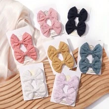 2pcs/set Solid Color Bowknot Hair Clips For Kids, Perfect For Parties Or Ponytail