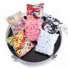 bilicaca 50pcs Candy-Colored Children Hair Ties With Bow Knot, Simple And Fresh Rainbow Ponytail Holder Baby Hair Accessories