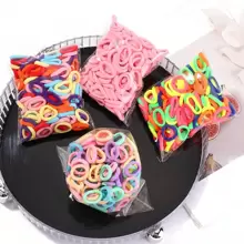 bilicaca 50pcs Candy-Colored Children Hair Ties With Bow Knot, Simple And Fresh Rainbow Ponytail Holder Baby Hair Accessories
