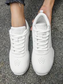 女性防滑輕便舞鞋,白色圓頭低胸繫帶舞蹈運動鞋適合女士