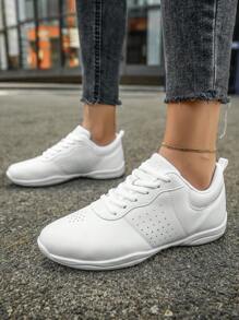 女性防滑輕便舞鞋,白色圓頭低胸繫帶舞蹈運動鞋適合女士