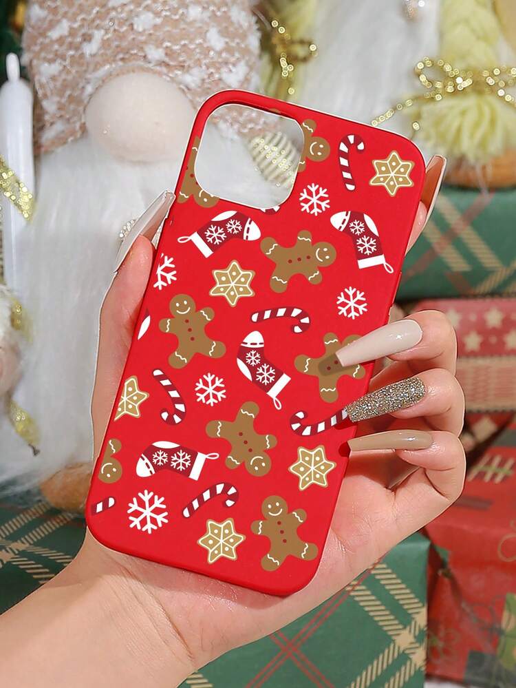 1pc Cartoon Gingerbread Man Printed Phone Case Compatible With IPhone - Multicolor - View 2