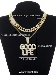 好生活字母吊墜項鍊,鼓舞積極和健康的生活態度,男女皆宜的嘻哈時尚配飾,適合學生和上班族日常佩戴和作為聖誕節、新年等節日禮物。多層鍊式項鍊,金/銀色和鑽石裝飾 - 金黃色 - 查看 5